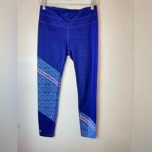 Athleta Asym Camo Sonar 7/8  Leggings Cobalt Blue Stripe Pocket Size Small